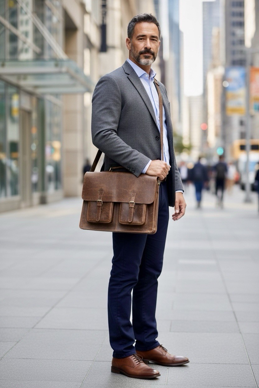 Distressed Buffalo Leather Briefcase Laptop Messenger Bag Satchel Brown Unisex
