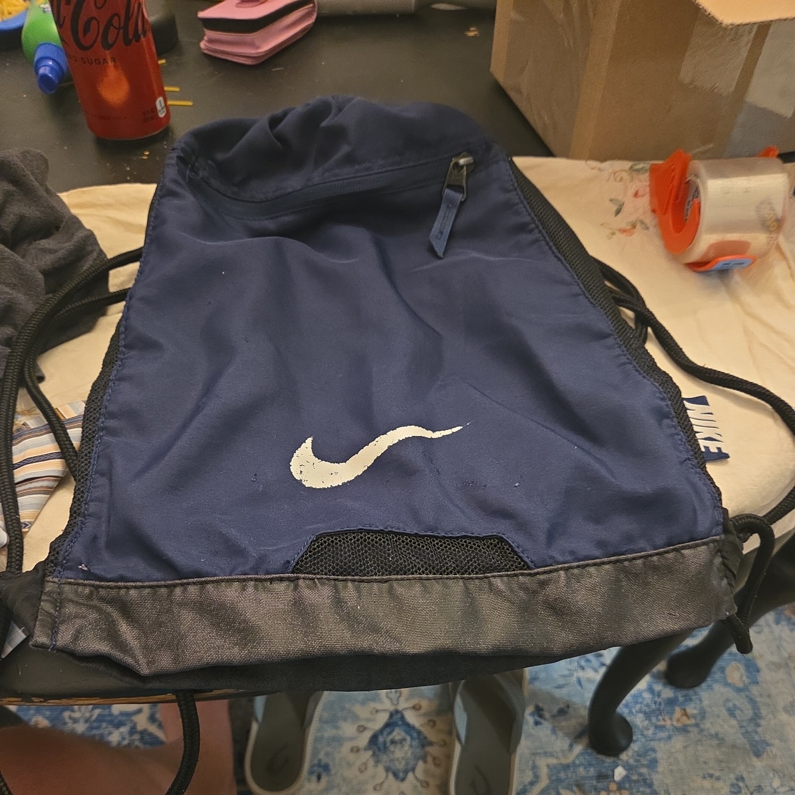 Pre-owned Logo Swoosh Dark Blue Draw String Bag Alpha Adapt