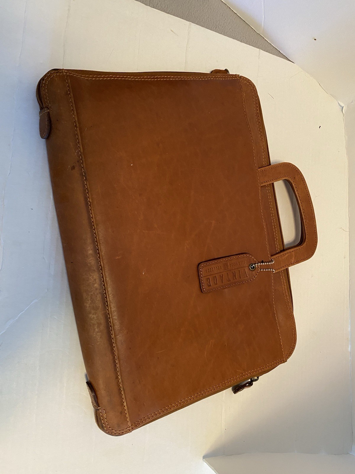 Wilson Brown Fine Leather Vtg Look Executive Briefcase Double Handled Zip Around