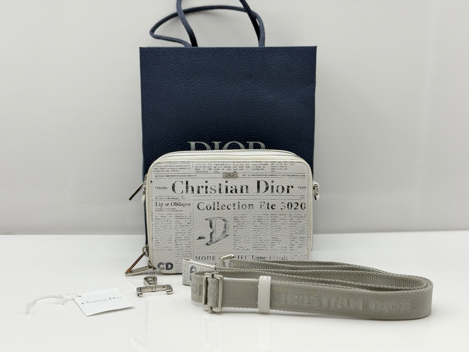 Christian Dior X Daniel Arsham 2019 White Leather Newspaper Bag