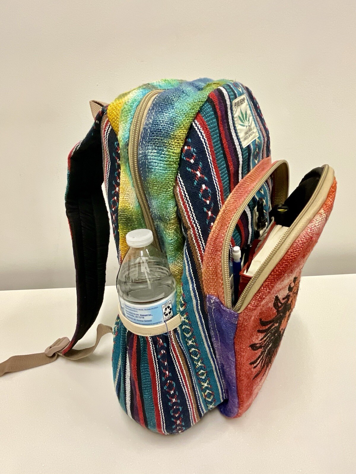 Hemp Backpack (Sun And Moon) With Laptop Pocket Nepal Fair Trade Hiking Boho