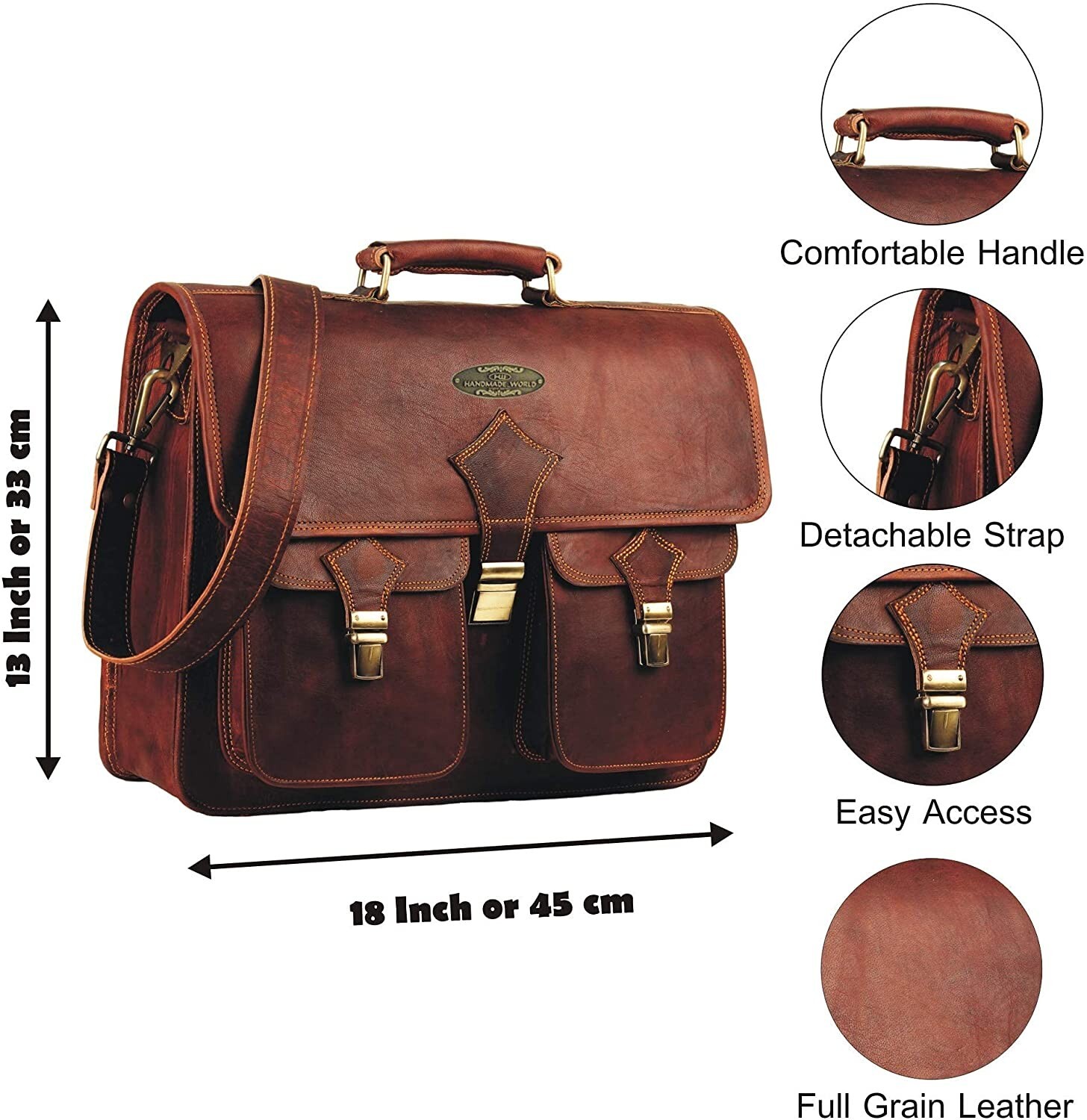 Large Leather Briefcase Bag for Men | Full Grain Leather Messenger Laptop Bag