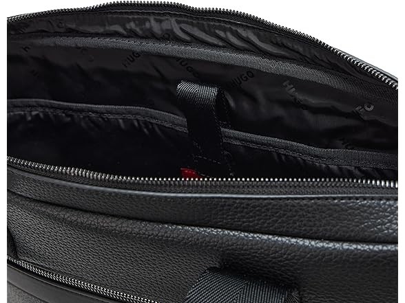 HUGO BOSS Stacked Logo Leather Briefcase Pitch Black Business Laptop Bag NWT