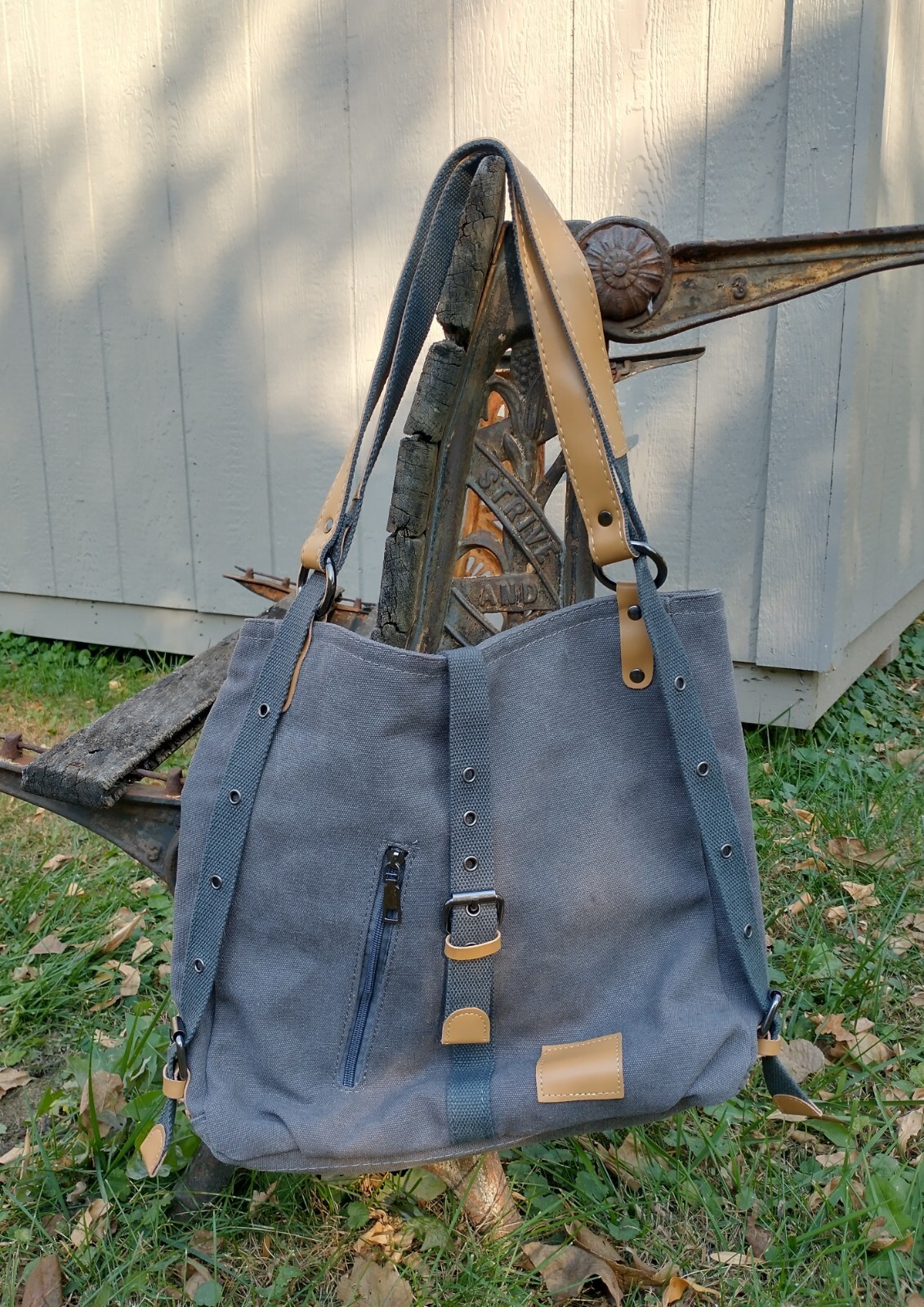 Sanxiner NWT Messenger Carry Bag Tote Heavy Cotton Canvas Gray (P1)