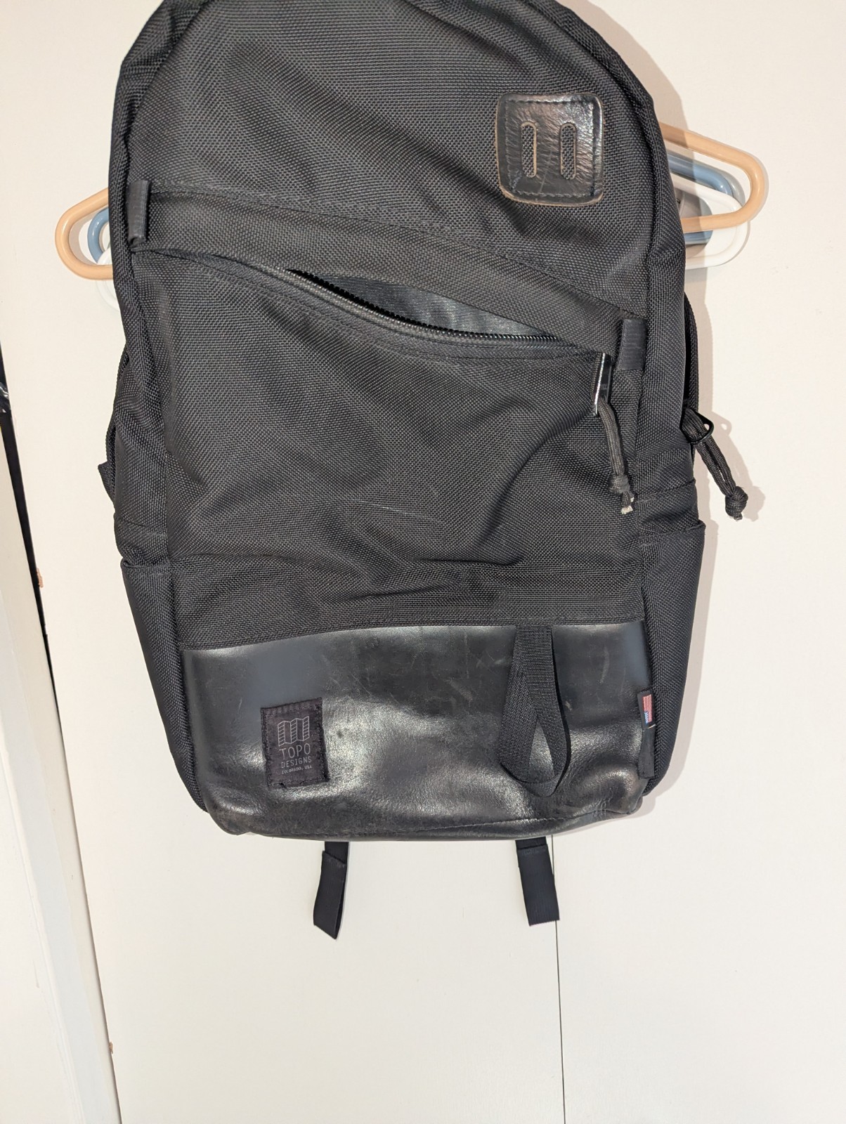 Topo Designs Daypack Ballistic Black Leather 20L Cordura Made In USA