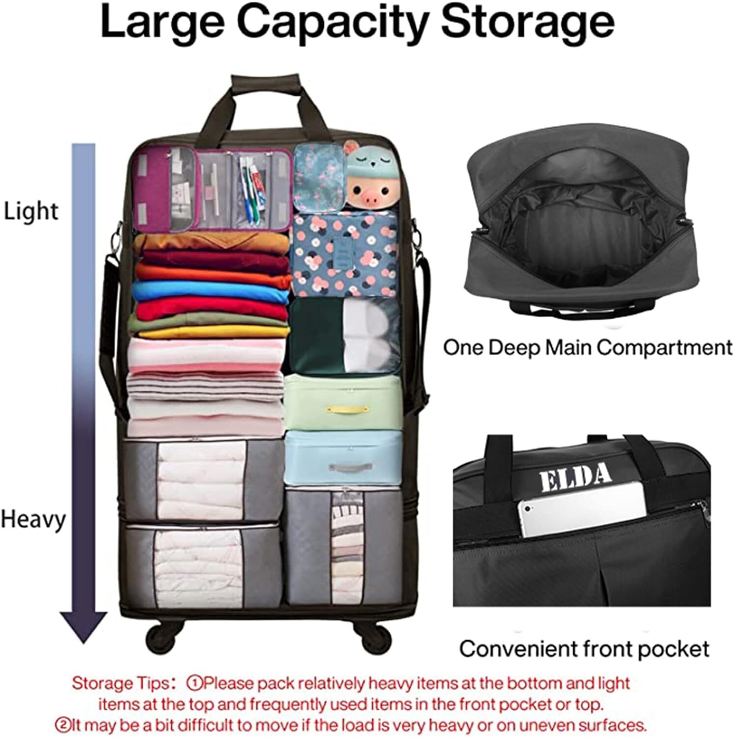 ELDA Expandable Foldable Luggage Suitcase Lightweight Large Capacity w/ Wheels