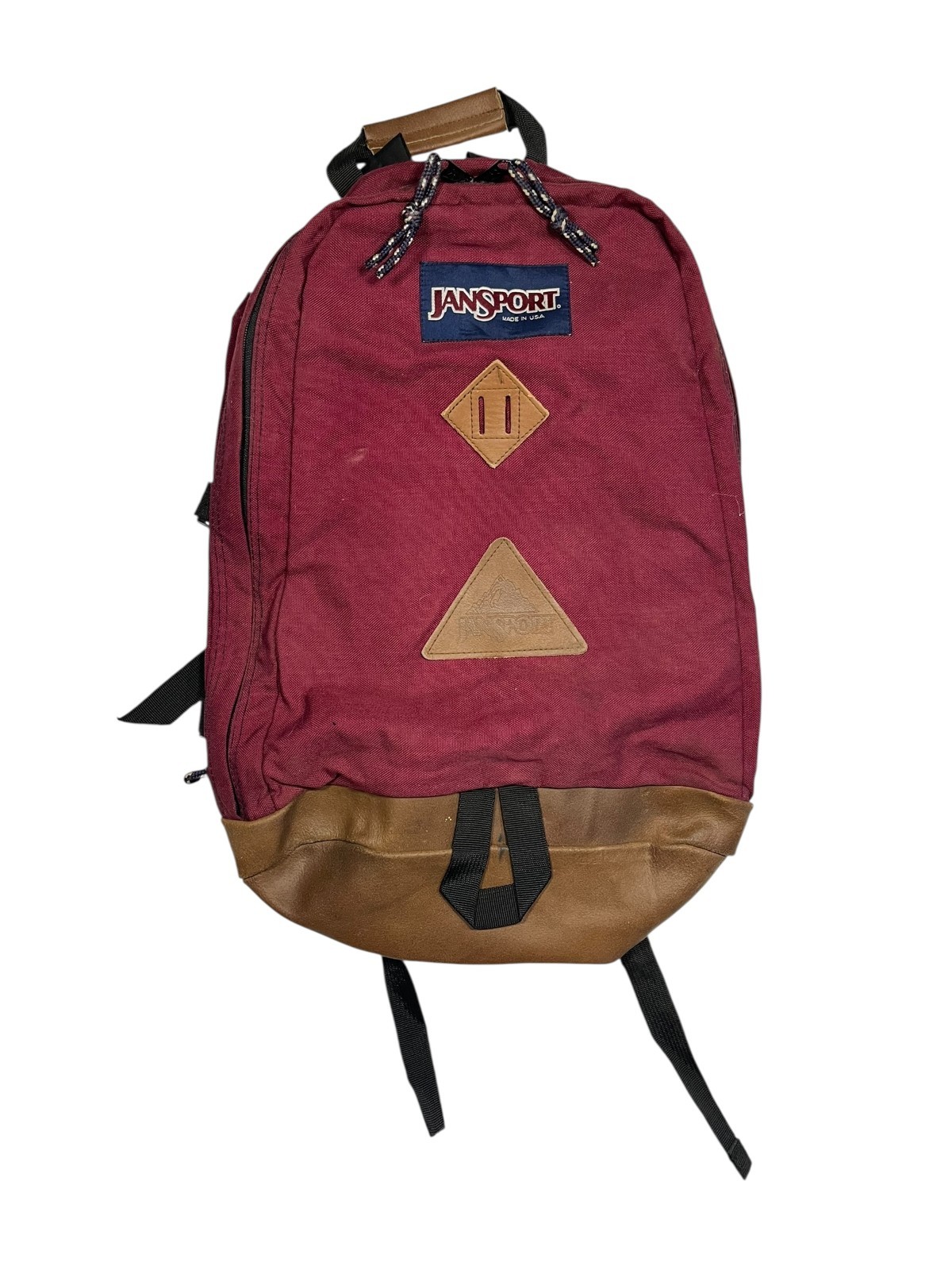 Vtg 90s JANSPORT Red/Brown LEATHER PATCH & BOTTOM BACKPACK Hike Travel Gym Bag