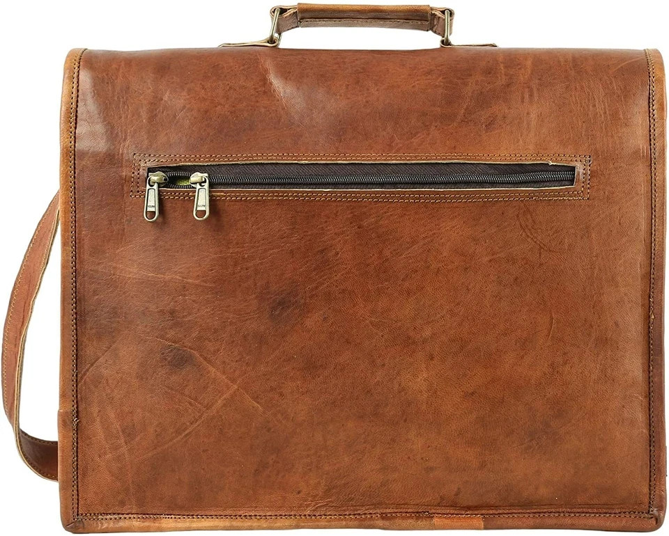18″ Men Goat Leather Inside 18″ Laptop Messenger Vintage Genuine Shoulder 4 Size