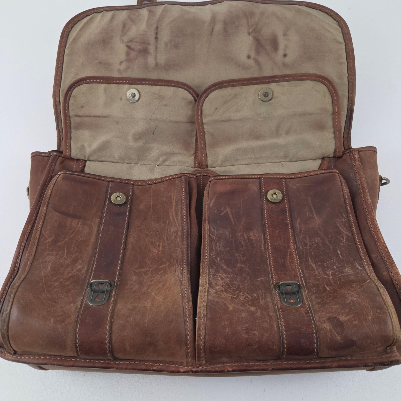 Schlesinger Leather Briefcase Bag Mens Large Brown Full Grain Organizer Business