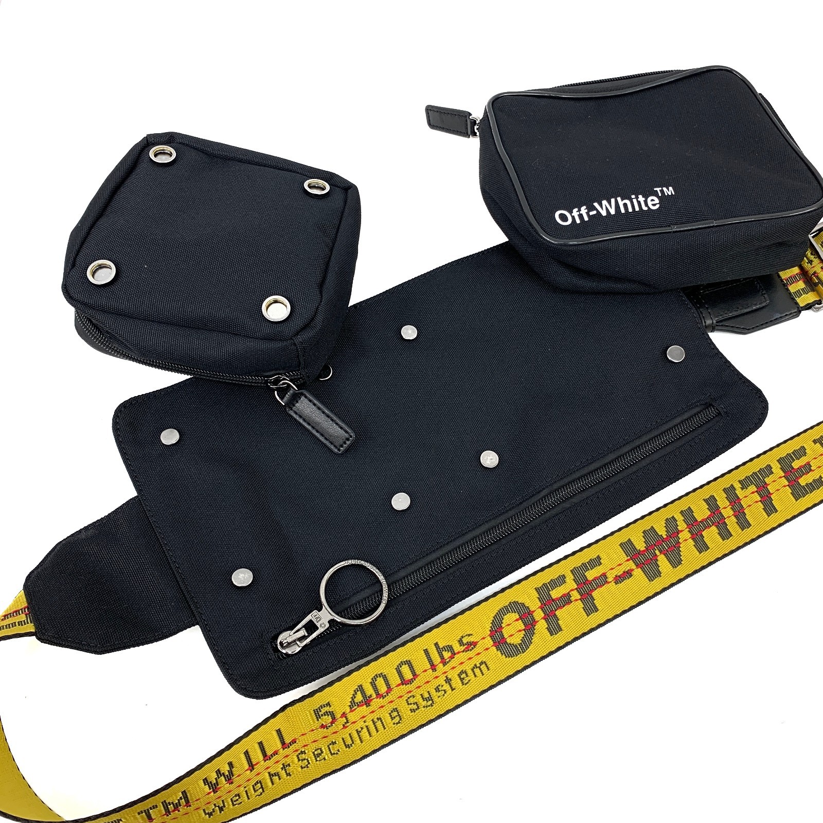 Off-White Logo Print Pouch Detachable Messenger Crossbody Bag Black