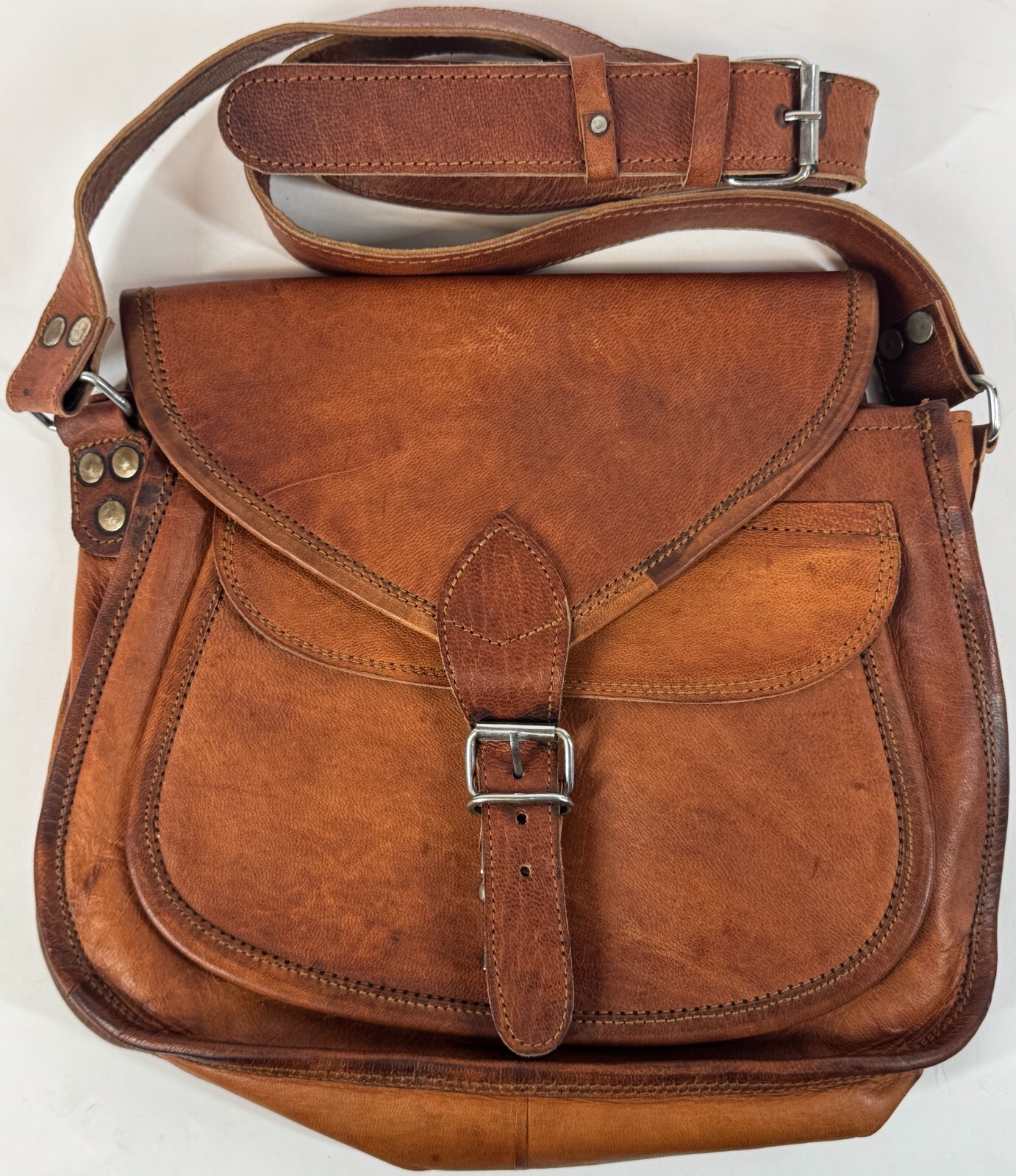 Komals Passion Brown Leather Canvas Lined Mens Crossbody Should Man Bad Purse