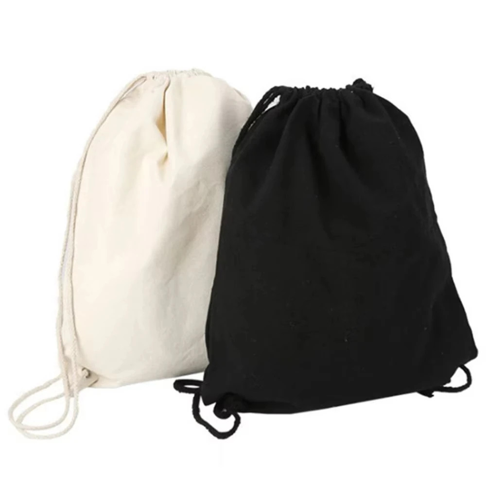 Canvas bag shoulders drawstring bundle pockets shopping student backpack bag cot