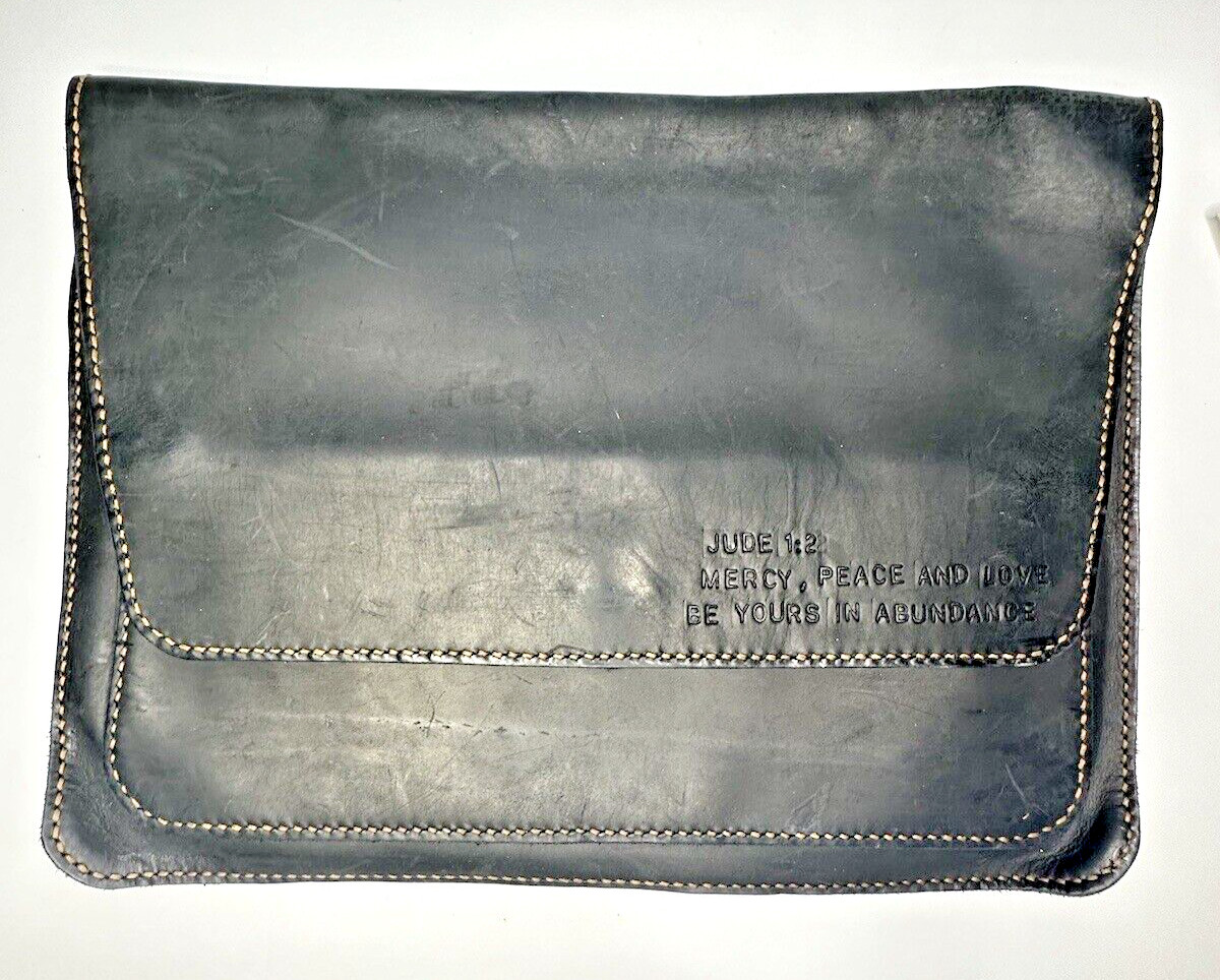 Attache Black Leather Handmade Briefcase Jude 1:2 Mercy Peace Love Abundance