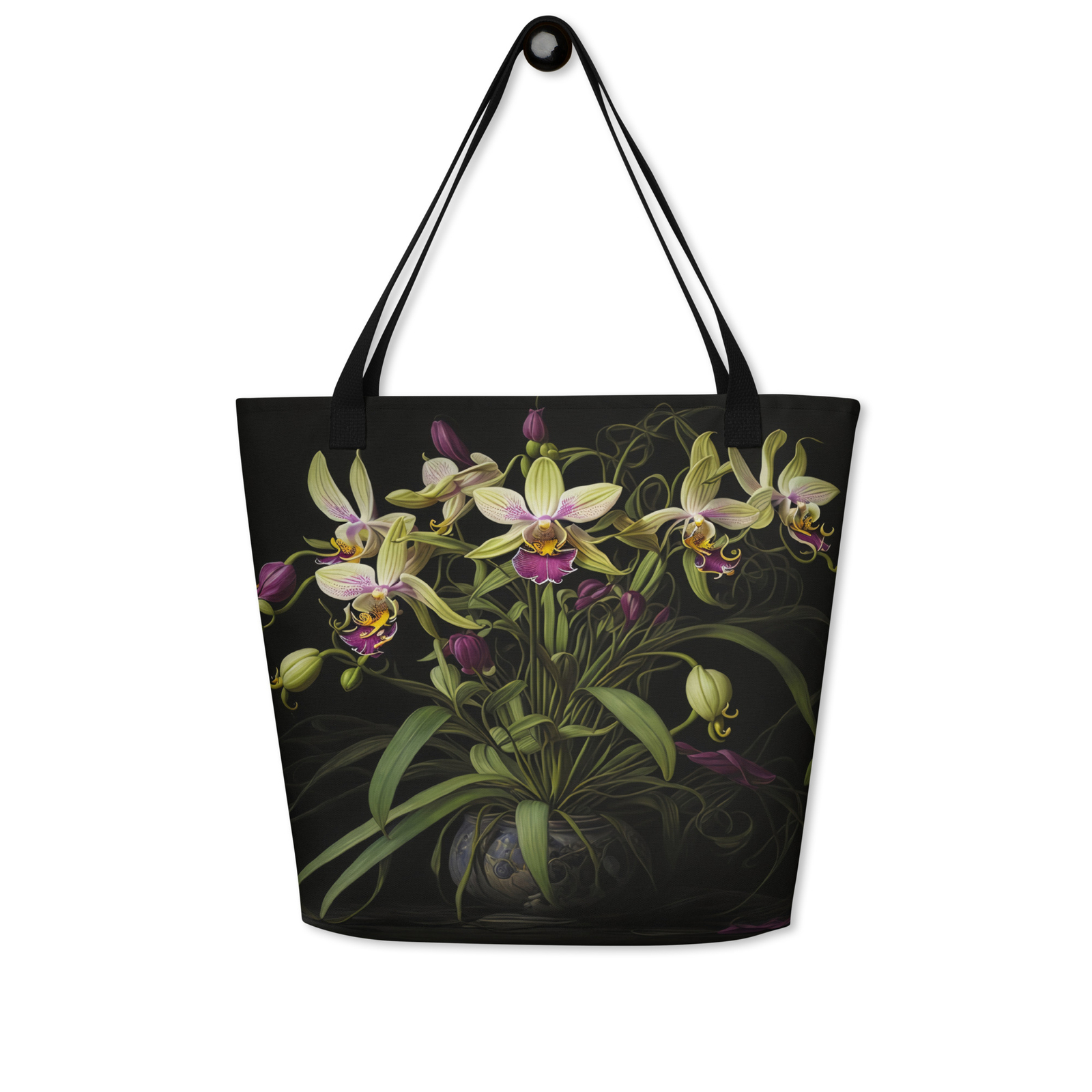 Cattleya Orchid Print Large Tote Bag w/ Pocket 16in x 20in