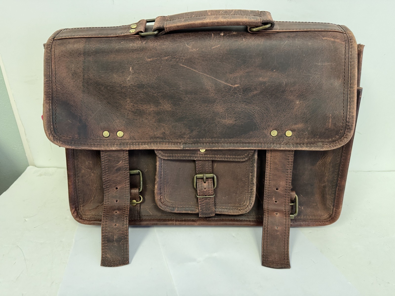 Buffalo Jackson Trading Roosevelt Leather Briefcase Dark Oak Brown Bag NO LOGO