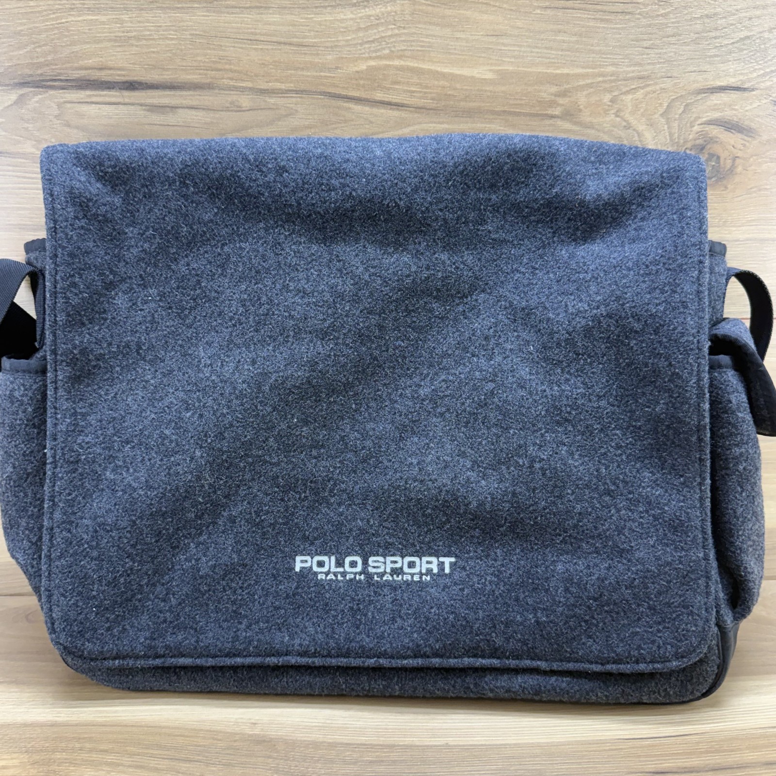 Vintage 90’s Y2K Polo Sport Ralph Lauren Felt Charcoal Messenger Bag Crossbody
