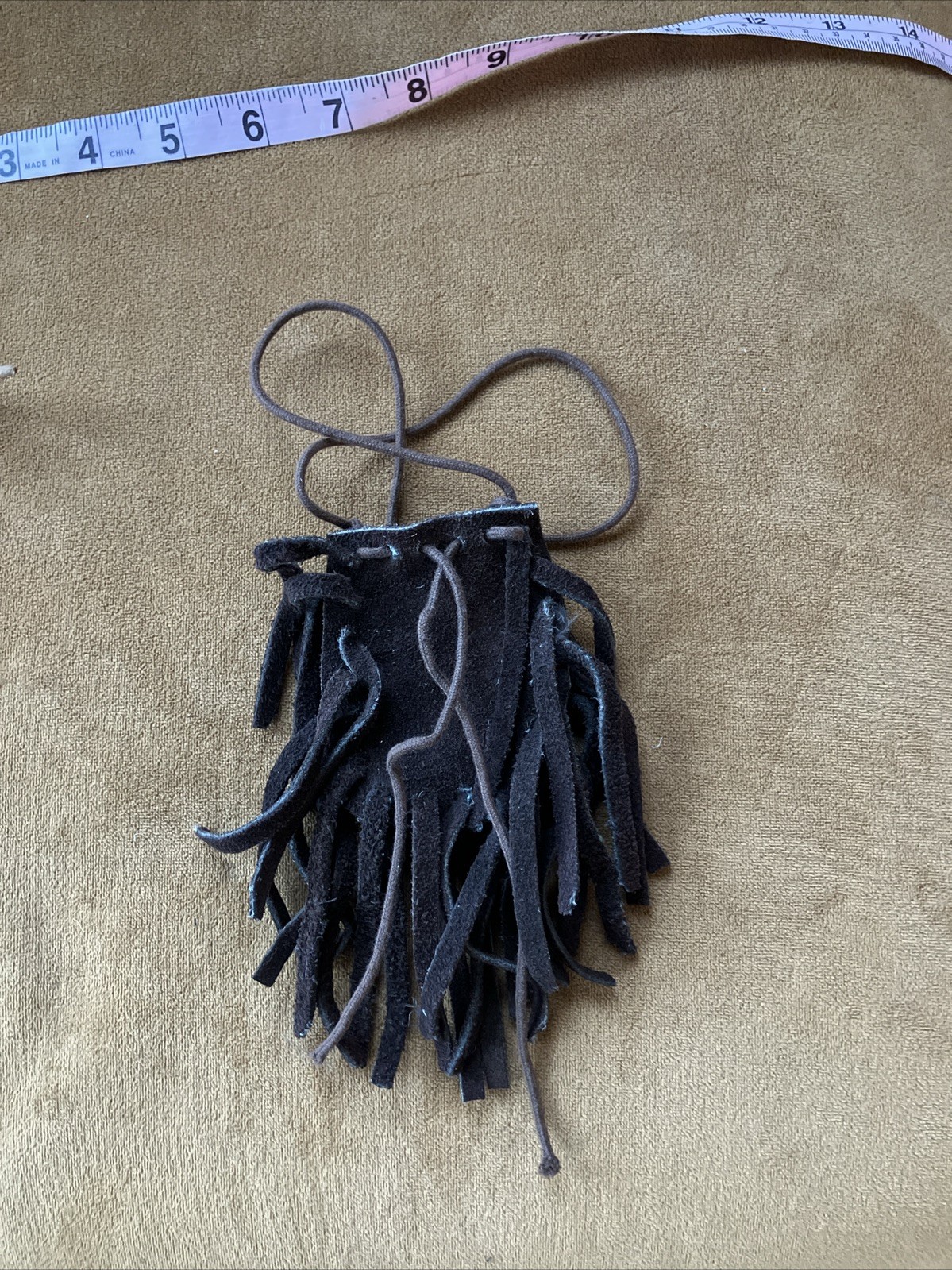 Vintage Native American Themed Soft Leather Pouch Medicine Bag Tassle Drawstring