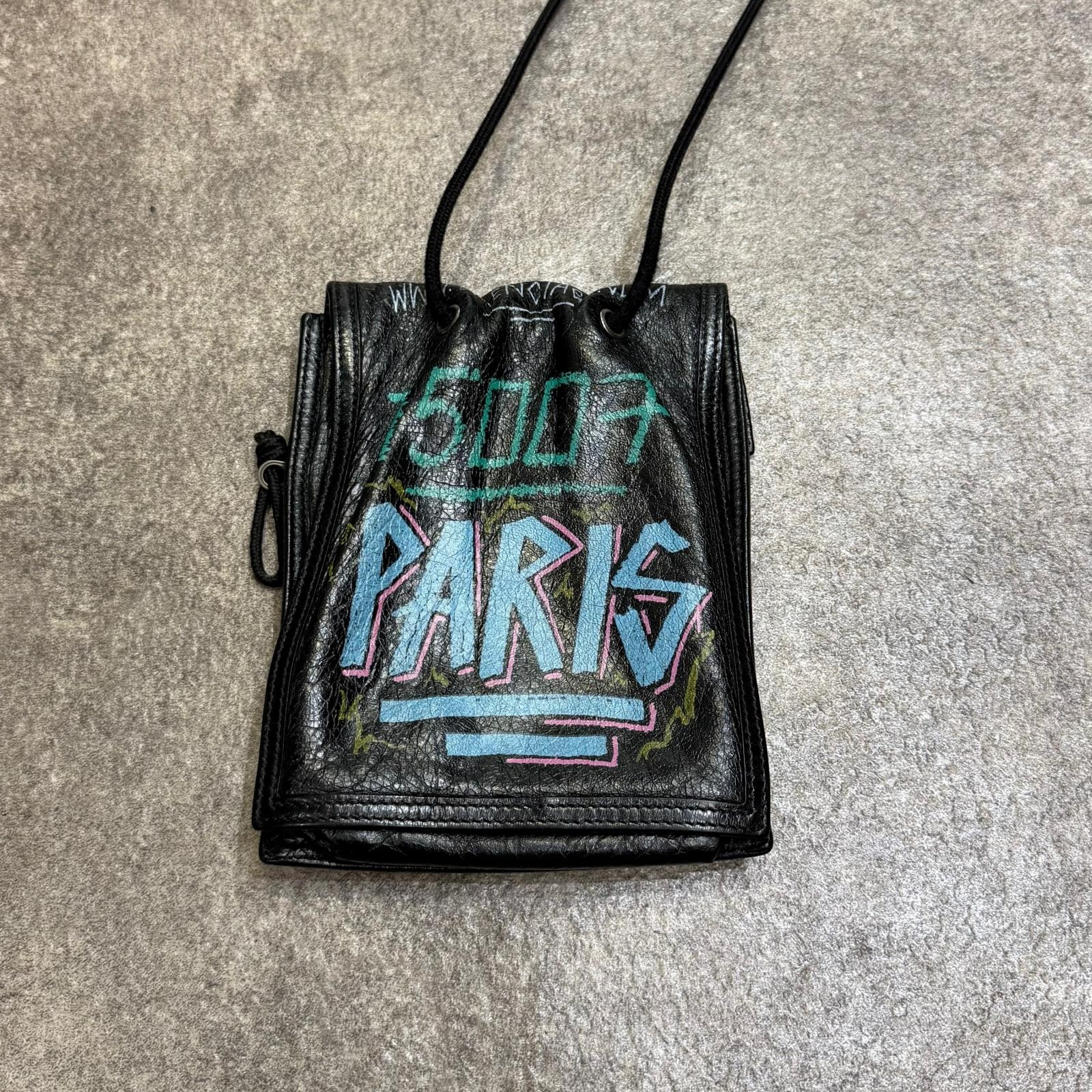 BALENCIAGA Explorer Graphic Leather Pouch Shoulder Bag Condition A