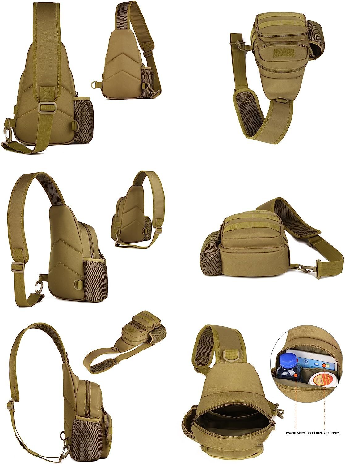 Men Backpack Tactical Sling Bag Chest Shoulder Fanny Pack Cross Body Molle Pouch