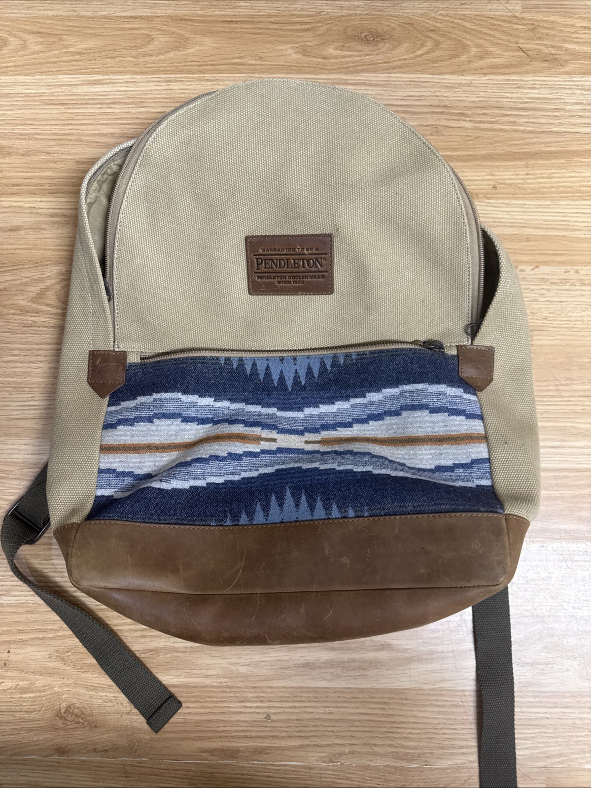 Pendleton Sante Fe Wool/Canvas/Leather Backpack Tan/Blue Native/Western/Aztec