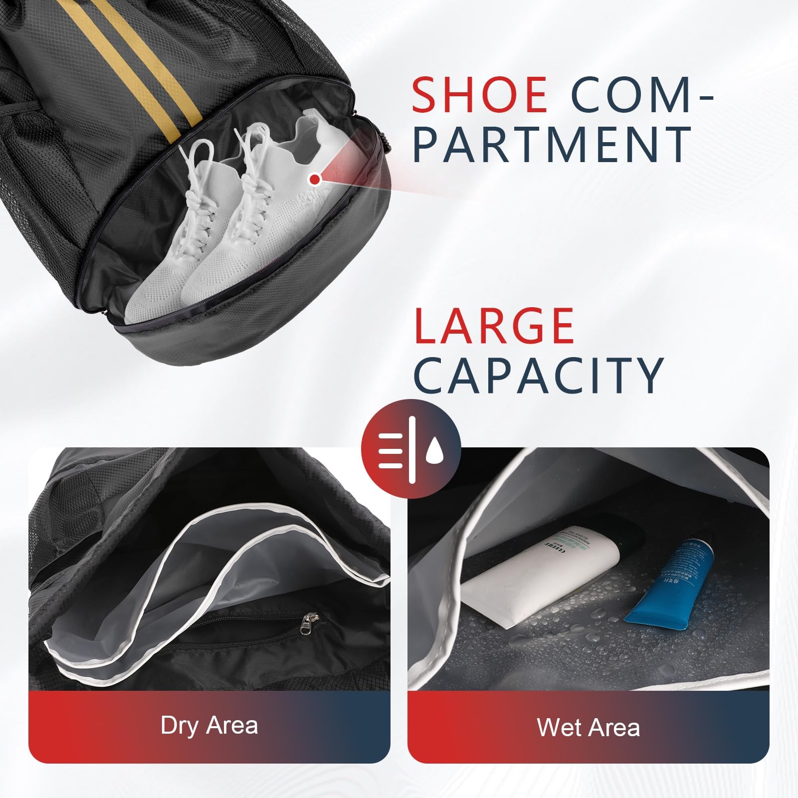 Drawstring Backpack 12.5×18.5in Water-Resistant Gym Bag for Soccer, Swim
