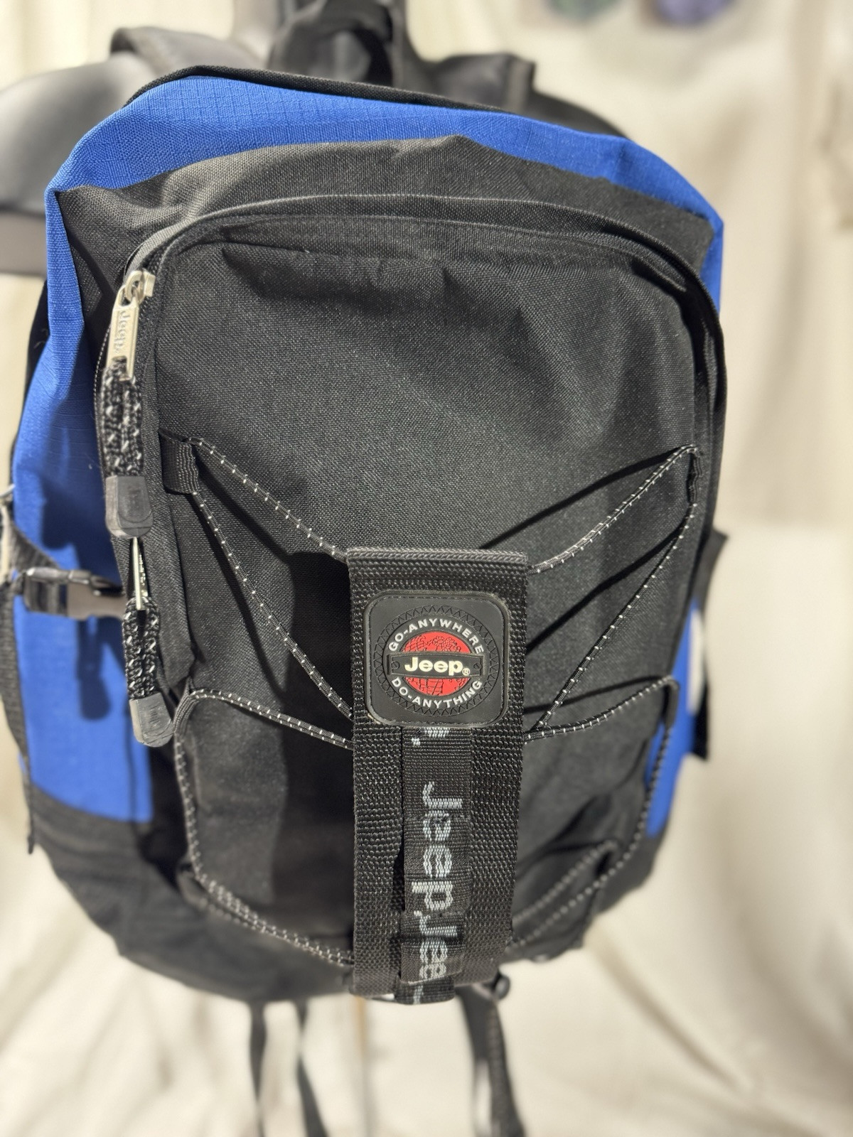 Vintage Jeep Travel Backpack Daypack Book Bag Black Navy Blue