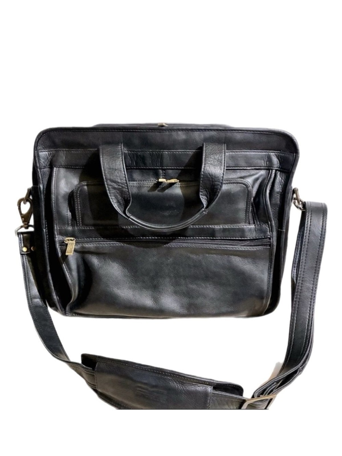 Claire Chase Black Laptop Briefcase Leather Messenger Bag Executive Office 16X13