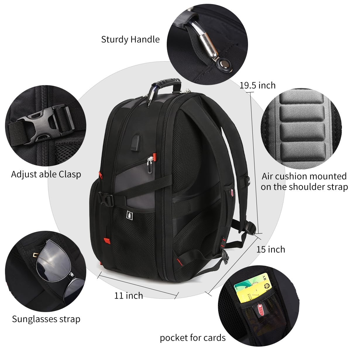 Extra Large 50L Travel Laptop Backpack, Airline Approved, Fits 17″ Laptops, Grey