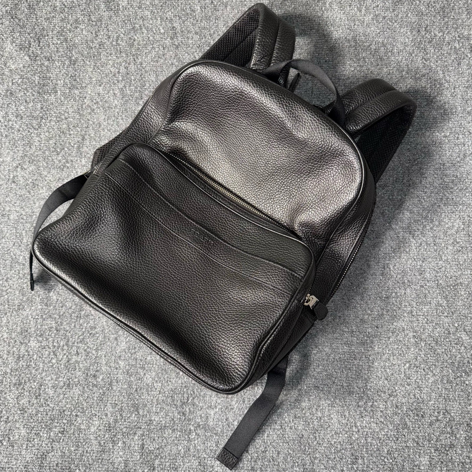 Coach Black Gotham Backpack Black Polished Pebble Leather Calf Trim Zip Pocket