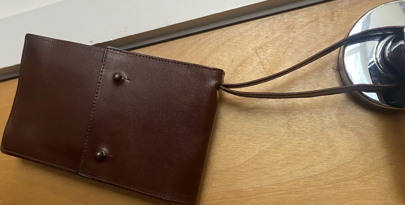 Yves Saint Laurent Vintage Brown Leather Wristlet with Button and Zipper Closure