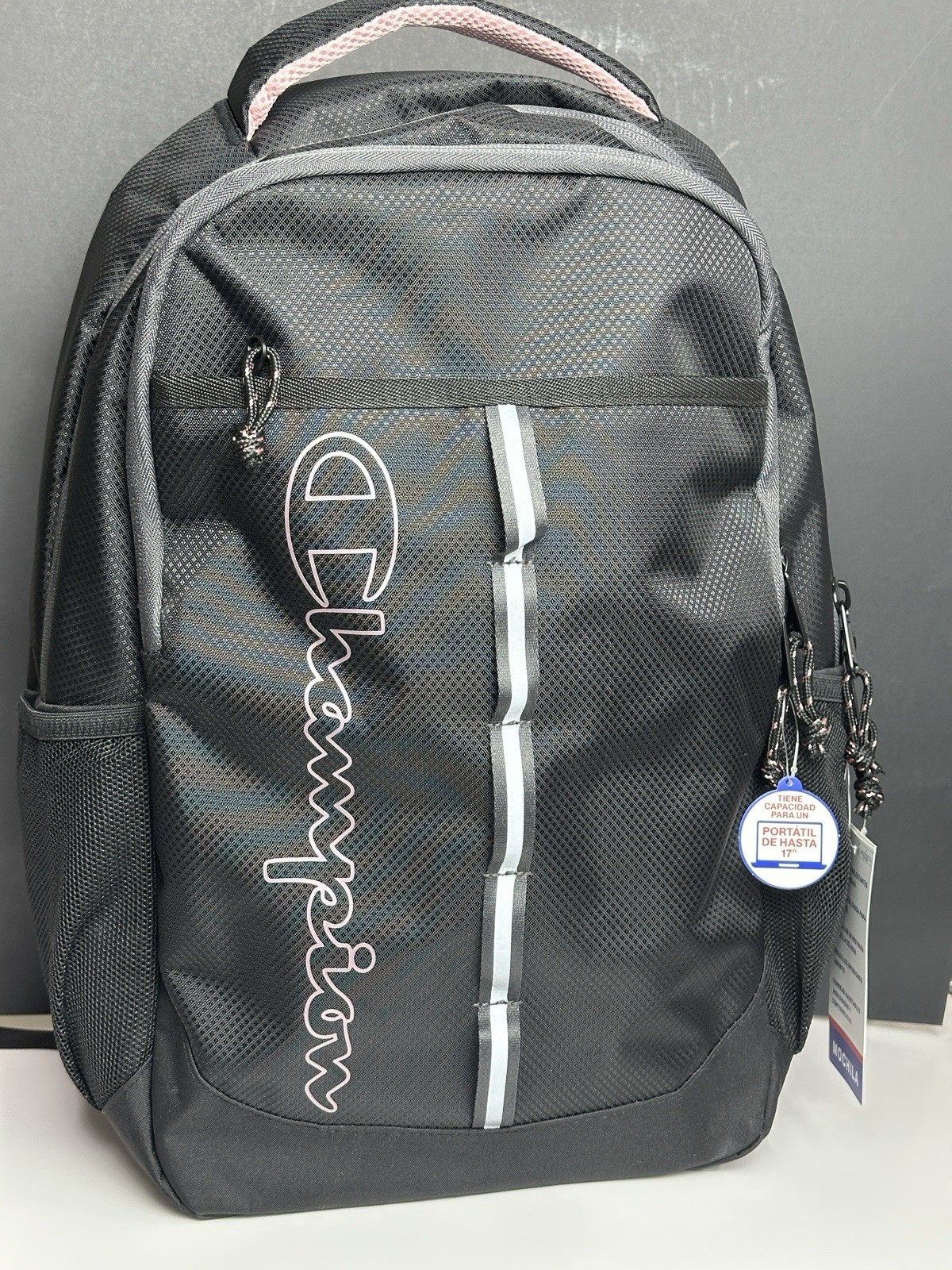 Champion Black Pink Zip Backpack Adjustable Strap Padded