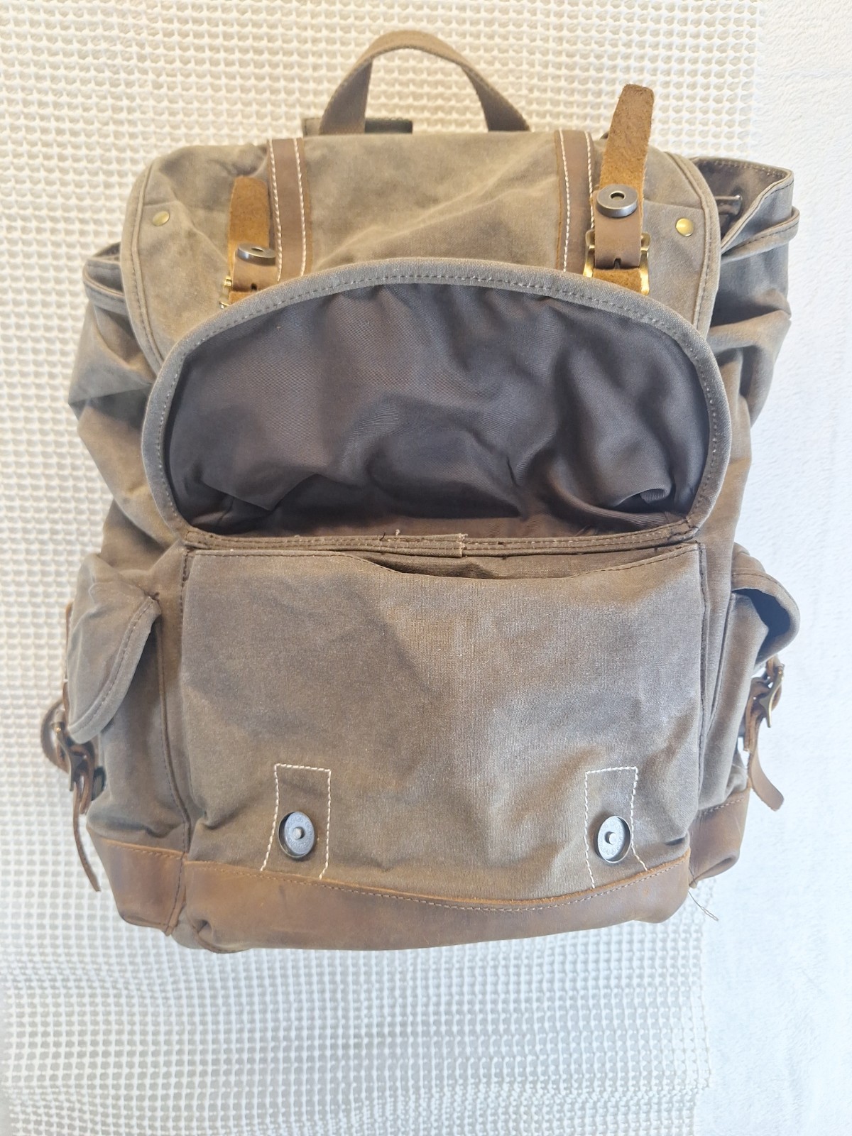 Brass Tacks Waxed Canvas Leather Rucksack Backpack Travel Hiking Camping School