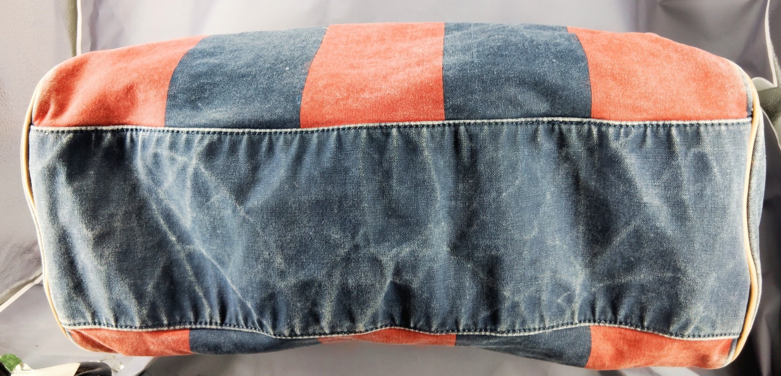 Vintage Tommy Hilfiger Canvas Duffel Bag Red Navy Stripe Weekend Travel Tote No
