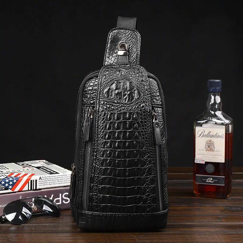 Men Luxury Crocodile Pattern Sling Bag Chest Shoulder Daypack Crossbody Bag Gift