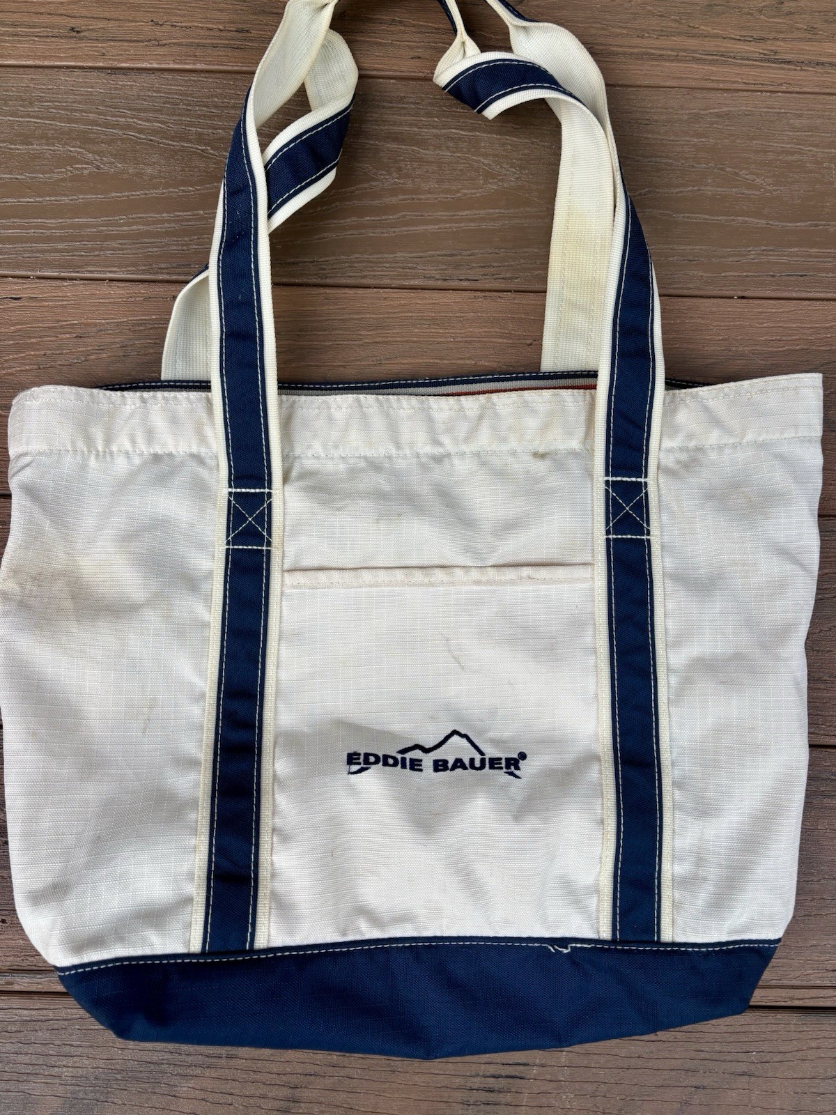 2008 Eddie Bauer Tote Bag White/Blue 2 Carry Handles 13”x15”x5” Travel READ