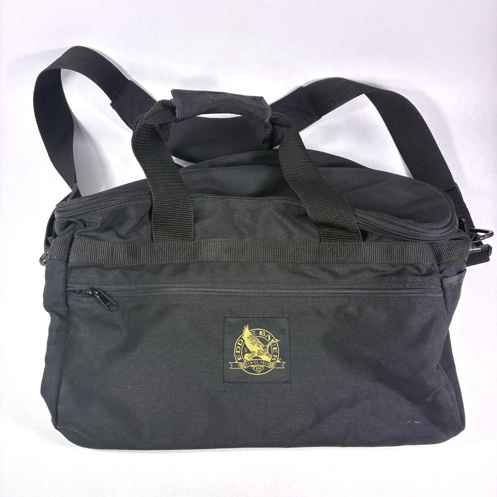 Eddie Bauer Black Duffle Bag Shoulder Strap Carry On Double Handle 100% Nylon