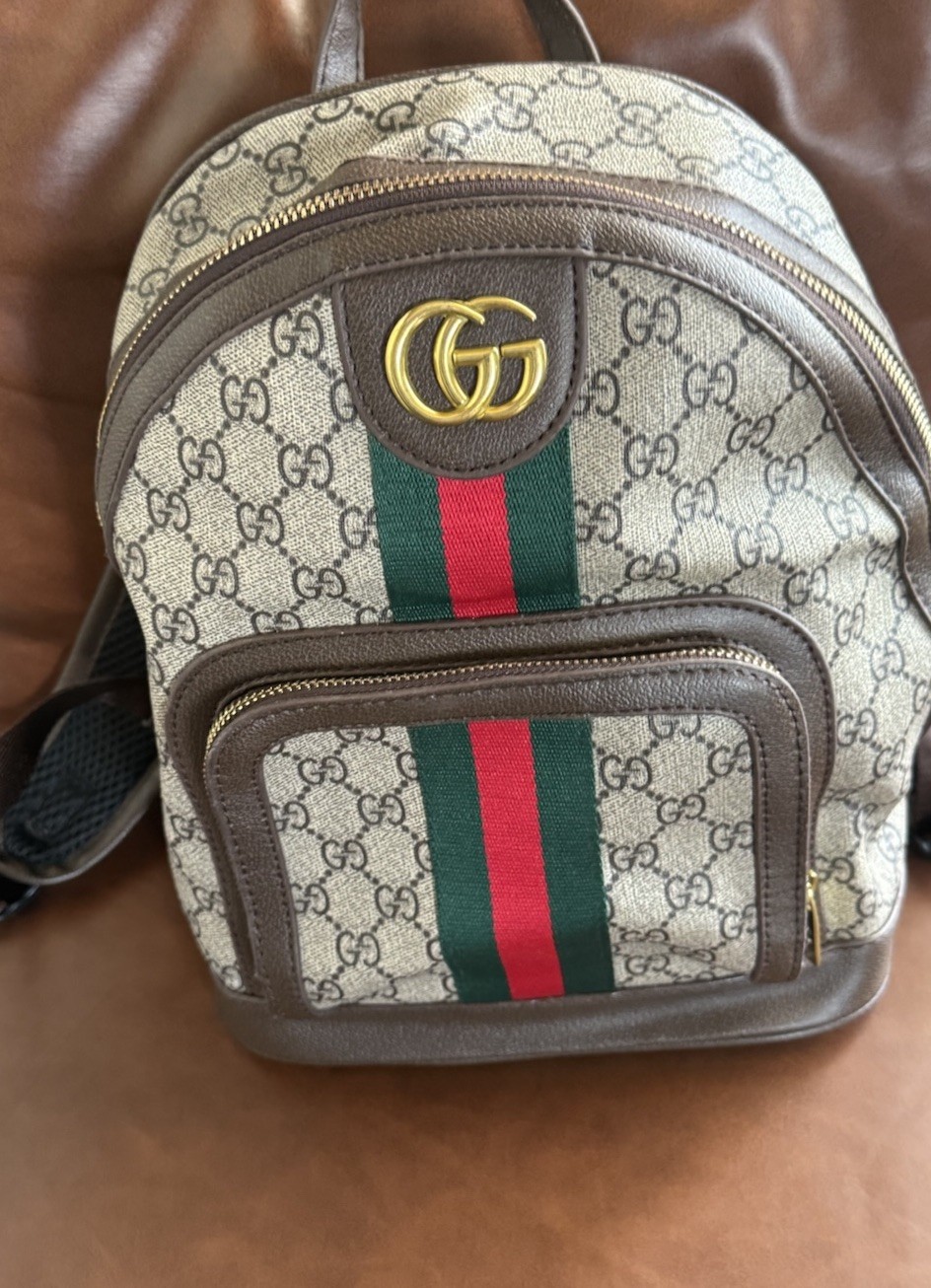Gucci GG Pattern Small Backpack Green/Red Web Stripe Zip Closure Pockets