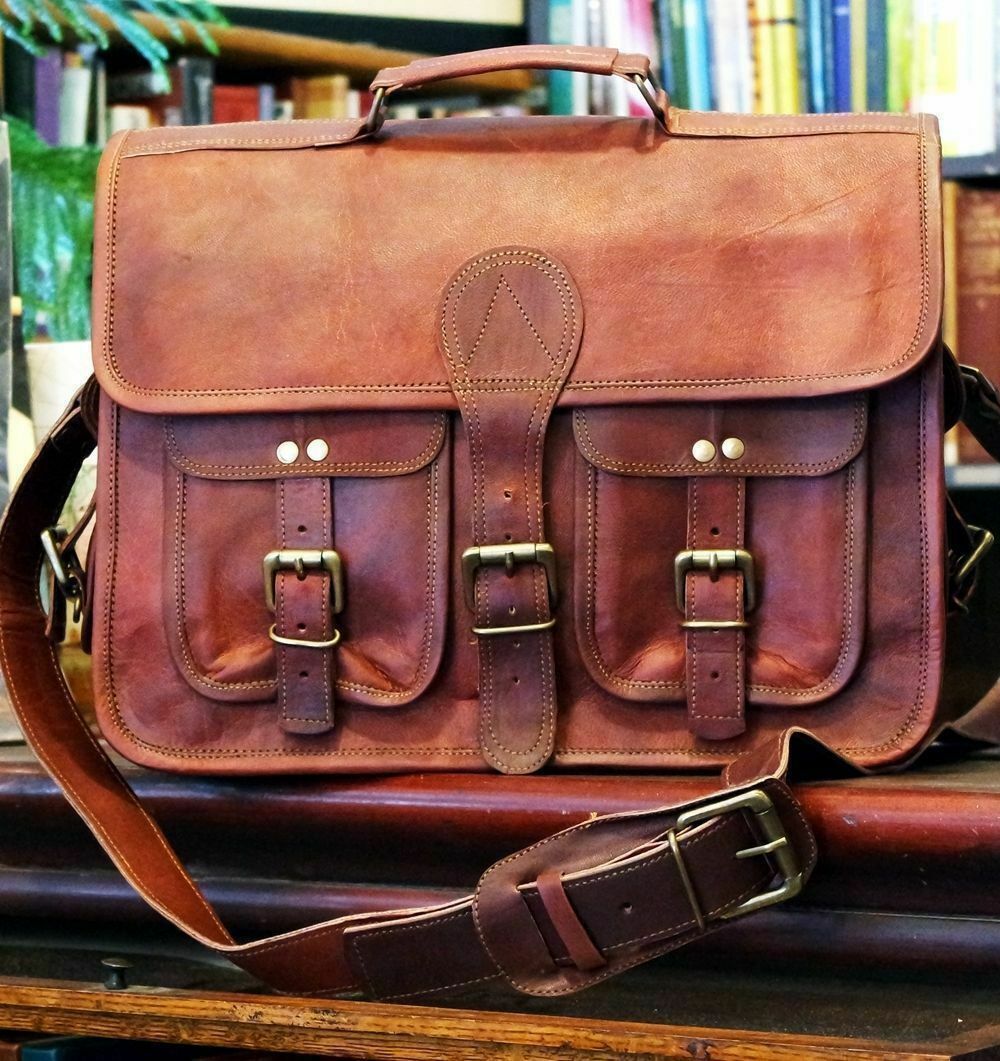 18″ Distressed SLJ Leather Bag Business Laptop Messenger Shoulder Crossbody