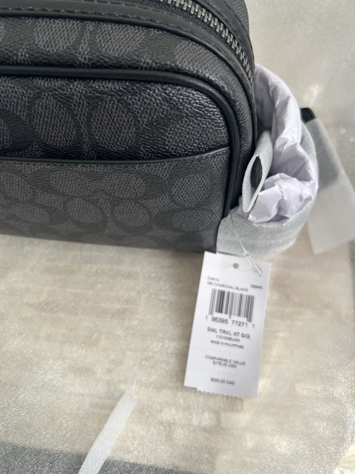 Coach Small Travel Kit In Signature Canvas and calf leather Charcoal/Black CAR15