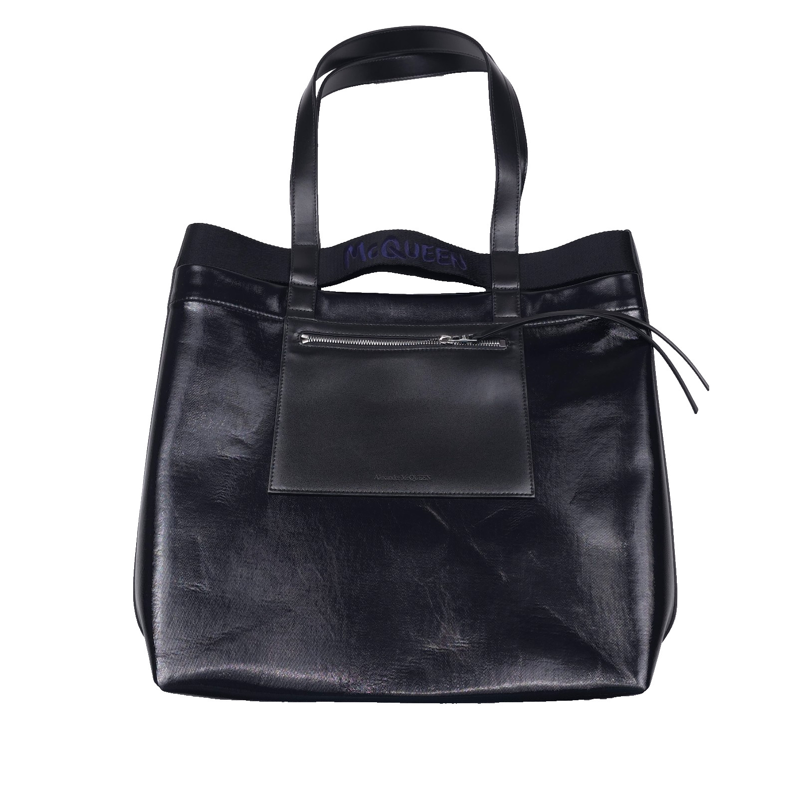 Alexander McQueen Black Faux Leather Shopper Tote Bag Mens Authentic Italy