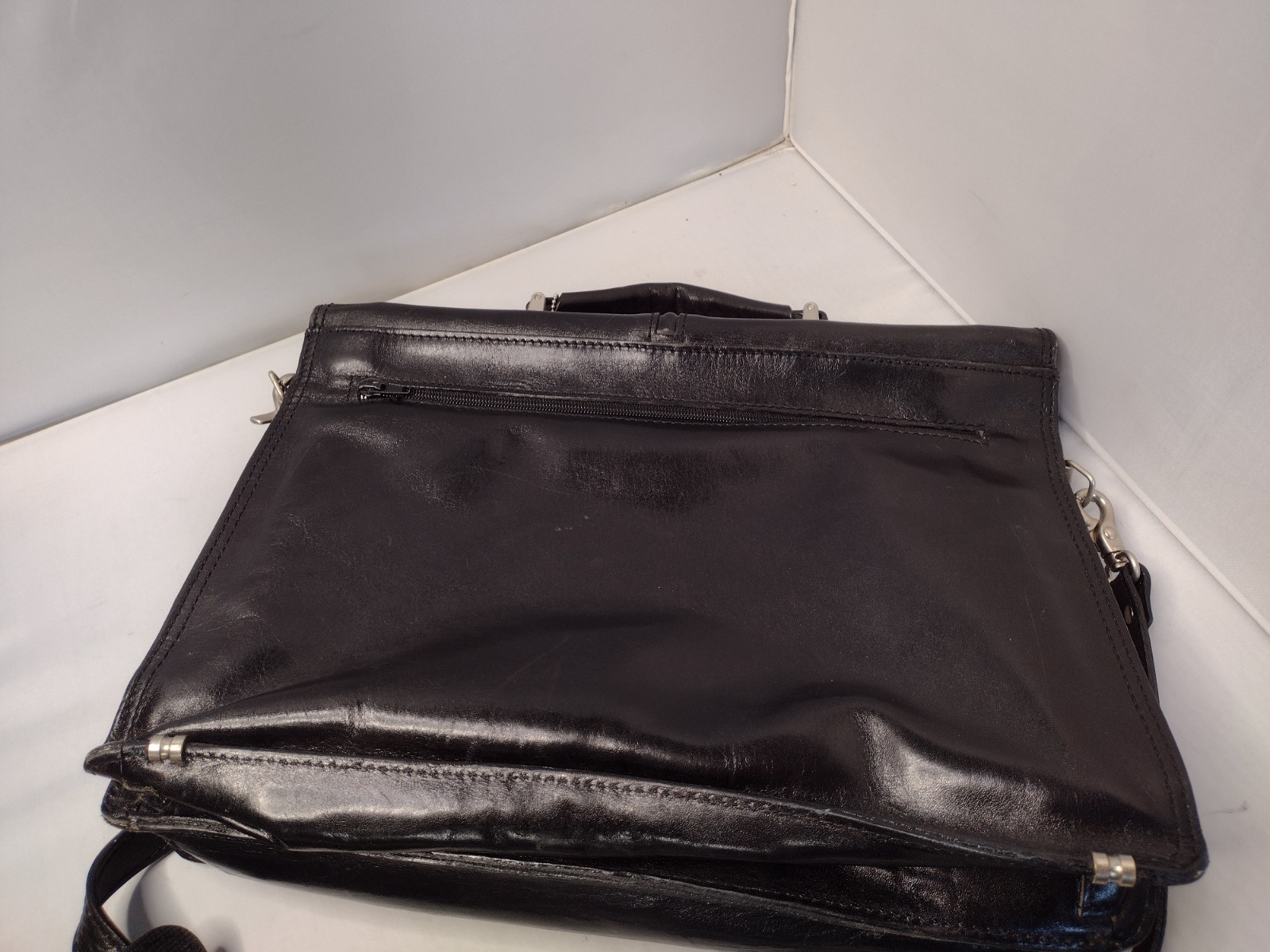 Amiet Leopard Black Leather Briefcase Portfolio File Folder Document