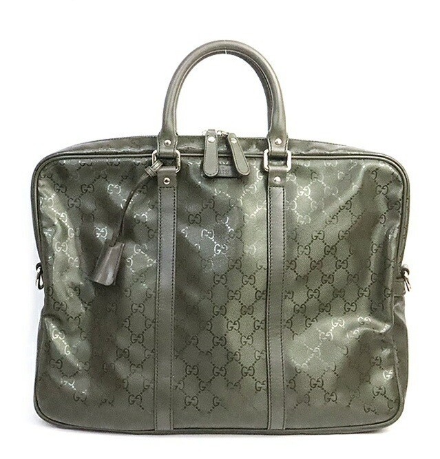 Gucci Briefcase GG Implime Pattern PVC Leather Moss Green 19223