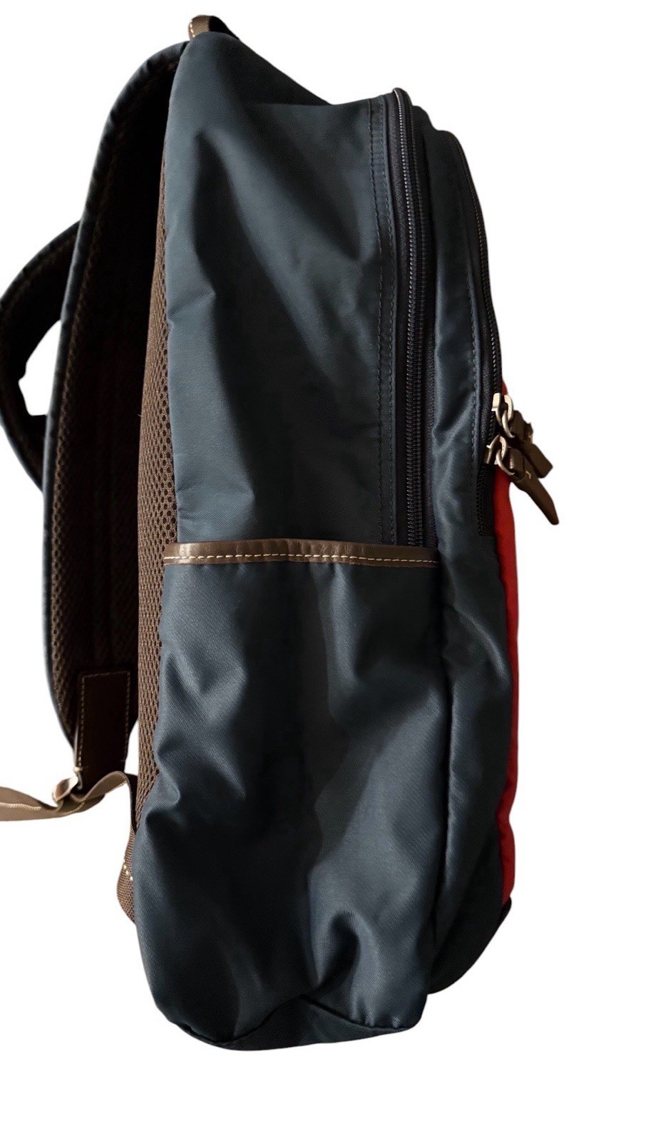 Coach Colorblock Backpack Navy Red Brown Zip Pockets Adjustable Straps Men