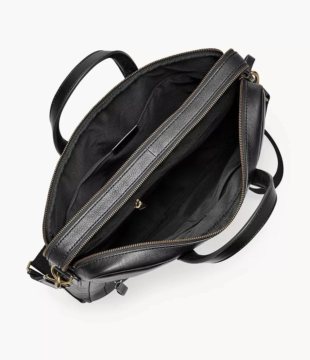 Fossil Men’s Haskell Black Leather Briefcase 16.5″ X 4″ X 12.5″