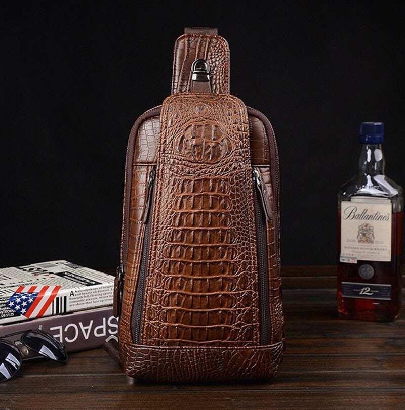 Men Luxury Crocodile Pattern Sling Bag Chest Shoulder Daypack Crossbody Bag Gift