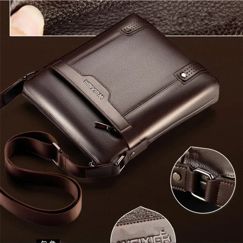 Solid Color Black Brown Leather Men’s Crossbody Bag, Casual Large Capacity.