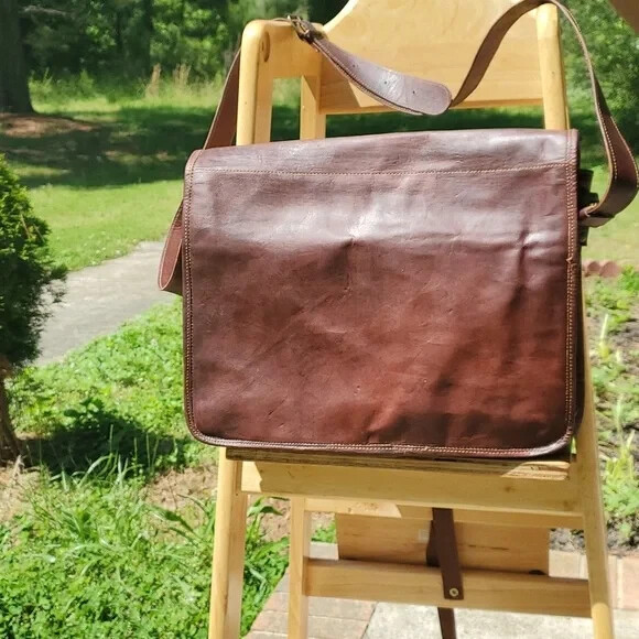 Men’s Genuine Vintage India Leather Messenger Bag Shoulder Laptop Bag Briefcase