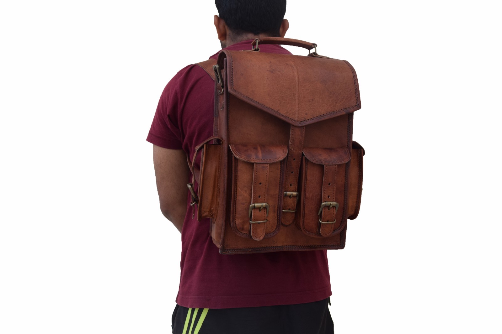 Leather Backpack Convertible Messenger Bag Laptop Satchel Rucksack Shoulder14 In
