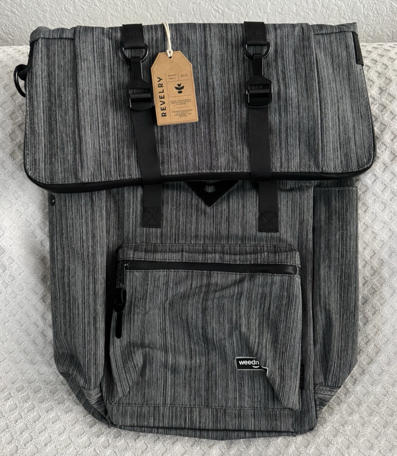 Revelry Drifter Smell Proof Rolltop 23L Backpack Striped Dark Grey Weedmaps NEW