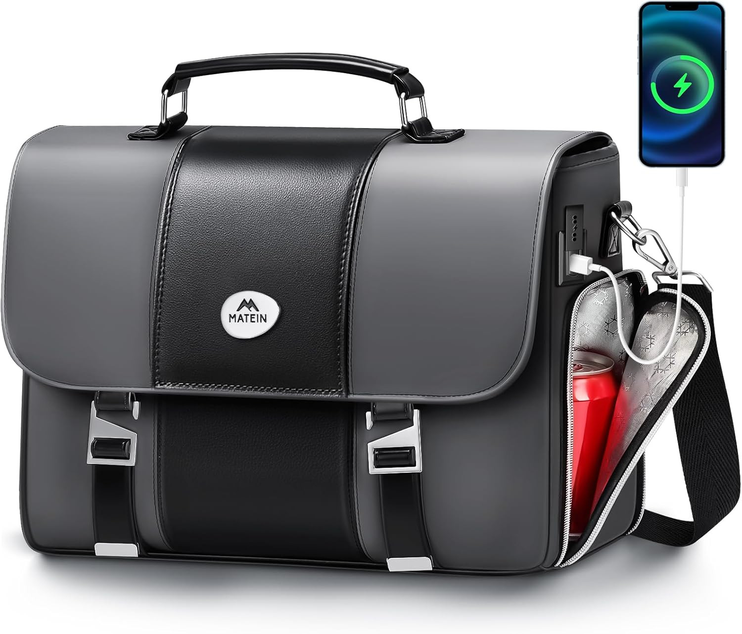 Mens Business Briefcase 15.6 Inch, PU Leather Messenger Bags Laptop Computer Bag
